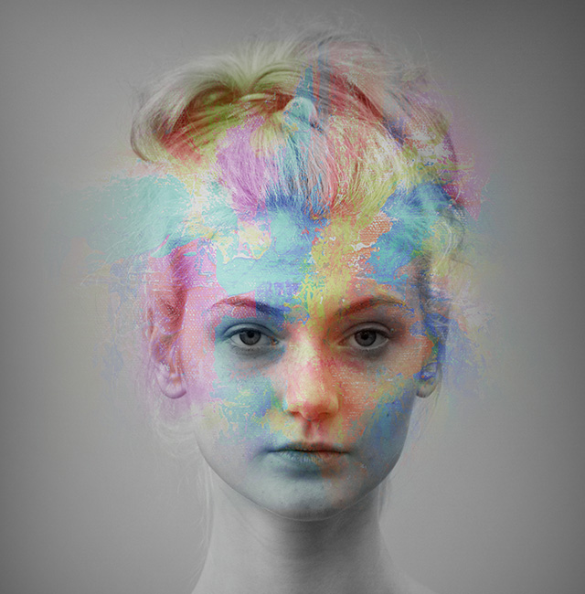 Woman face bw and color